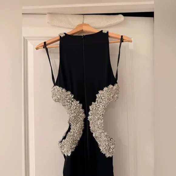 NWOT BRONX AND BANCO Camila Black Rhinestone Cutout Gown - Picture 13 of 16